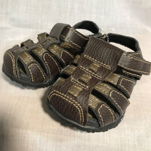Toddler Fisherman Sandals Size 3W Teeny Toes Brown Leather Adjustable - Picture 2 of 10